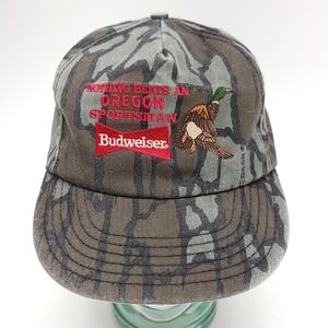 Vintage Camo Budweiser Hat Duck Hunting Sportsman Cap Oregon Trebark Camoflauge‎